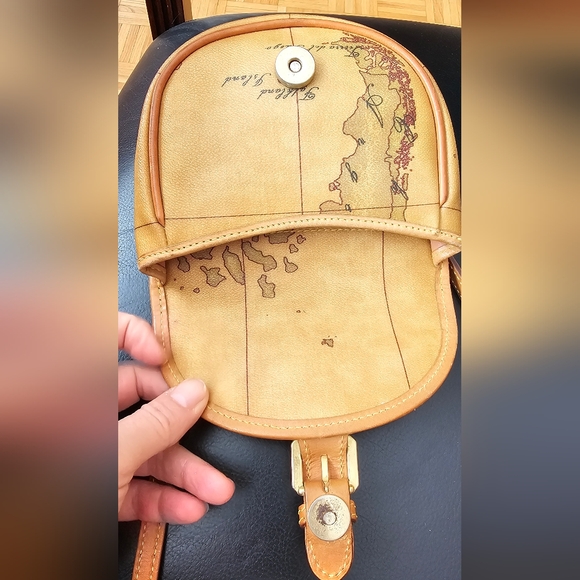 Alviero Martini 1A Classe Geo Print Brown Leather Crossbody Purse B-5 - Picture 11 of 13